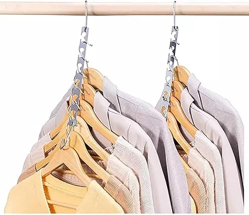 Pack Of 6 Magic Clothes Hangers Space Saving Hangers For Heavy Clothes Smart Closet Saver – Stainless Steel - Cascading Hangers Wardrobe Organizer Clothing Hanger Organizer Closet Space Saver #TOP2