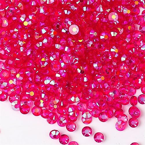 3000 Pieces SS6 2mm Flatback Rhinestones AB Clear Round Gems Crystals for Nail Art DIY Crafts Clothes Shoes Bags （Transparent Dark Rose Red AB）