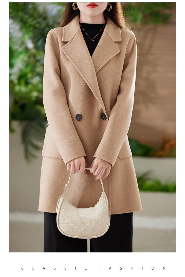 Generico Cappotto Doppiopetto In Lana Da Donna Cappotto Double Face Di Lusso Classico con Revers Trench Invernale Doppiopetto Da Donna Eleganti Cappotti con Tasche