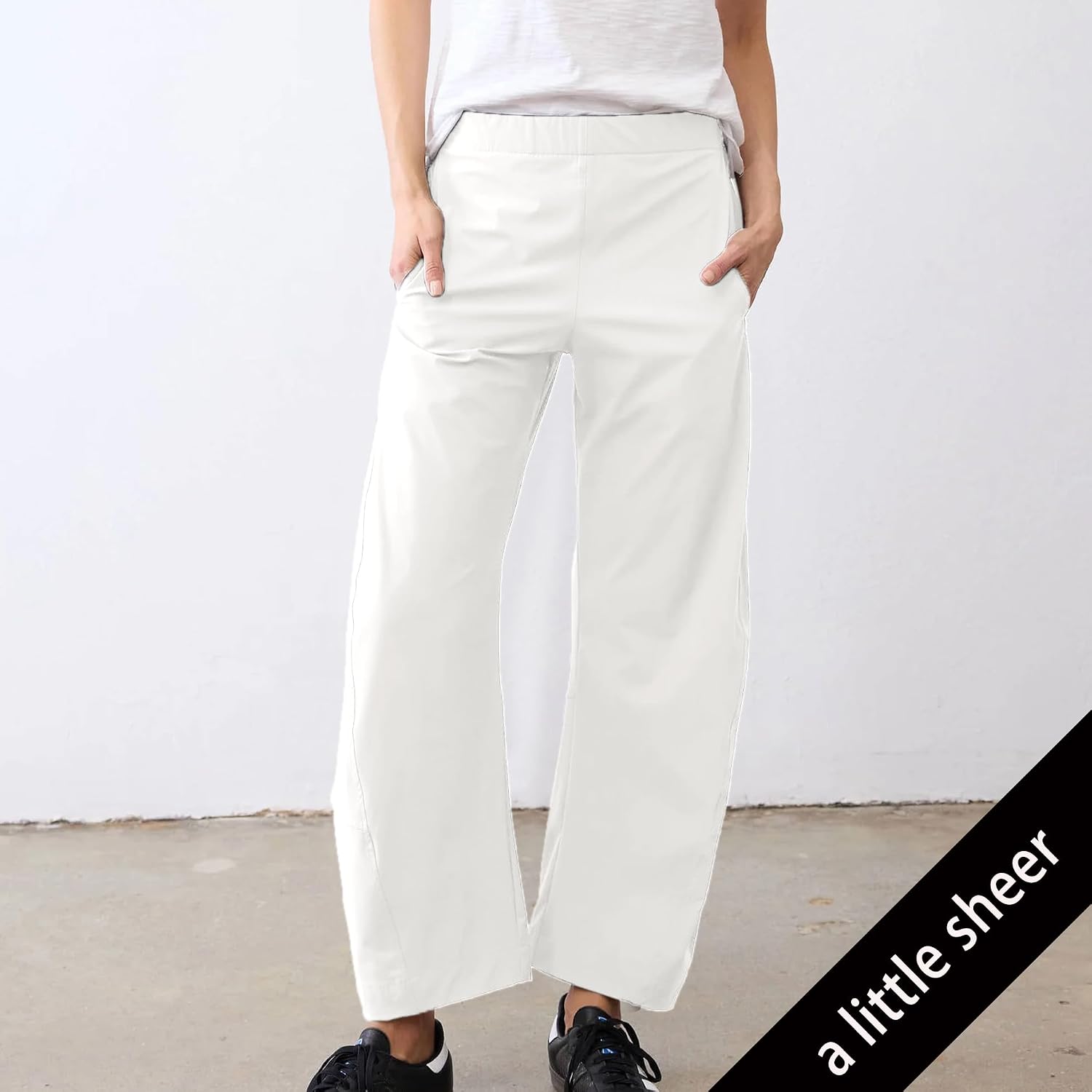 SeeLuNa Women Barrel Travel Pants Elastic Waistband Tapered Leg Baggy Mid Rise Work Trousers Lounge Pant with Pockets