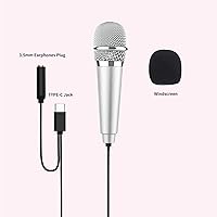 Vista 6 de Mini micrófono de karaoke USB C para teléfono Android, laptop, tabletas, pequeño micrófono ASMR para grabación de video de voz, canto, vlogging