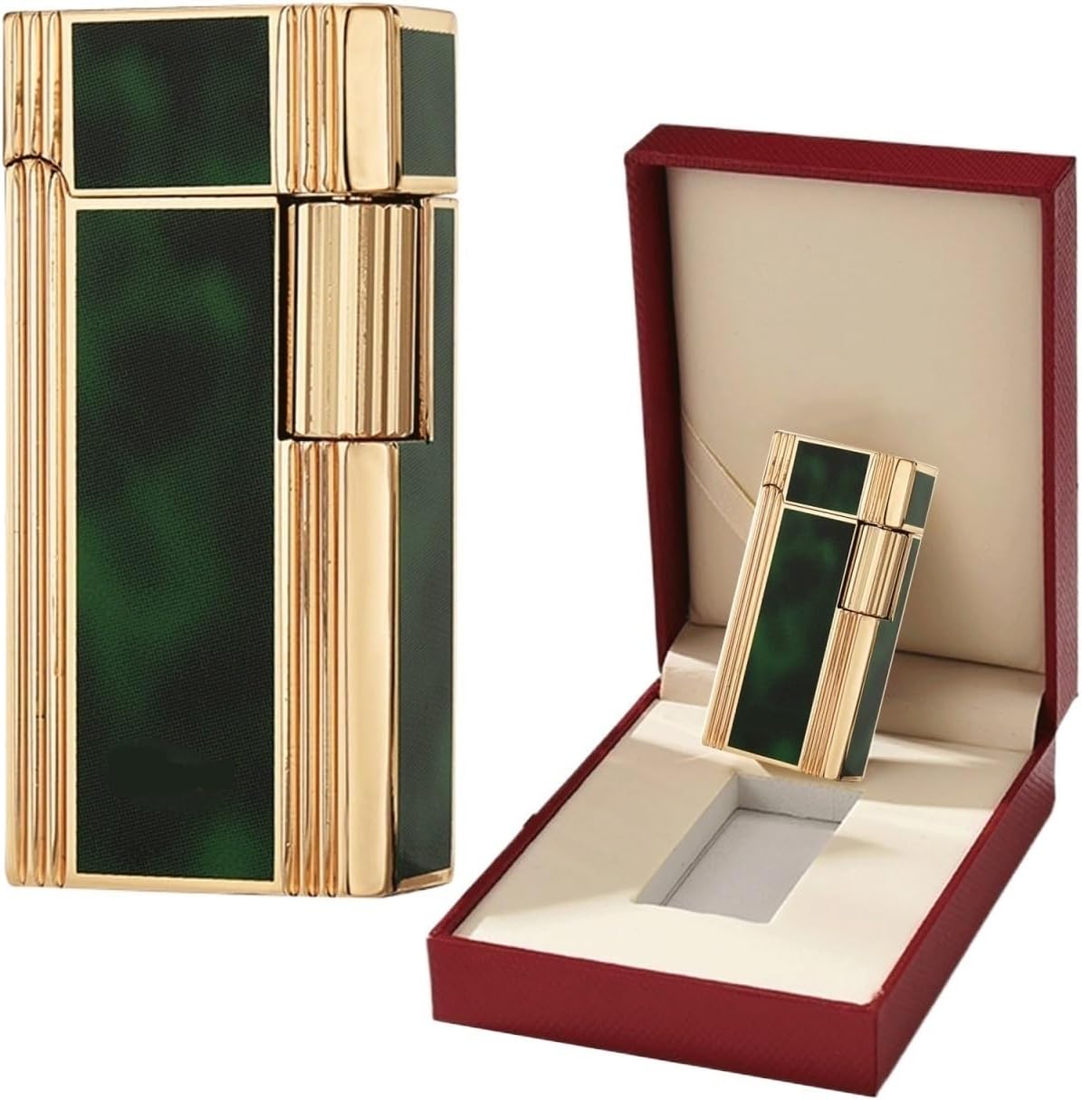 TARVIT Mini Kerosene Lighter ，Metal Vintage Trench Lighter Clamshell Side Vertical Ignition Roller，Gift for Outdoor Cigarette/Cigar/Candle Box Packaging (Color : Gold Green)
