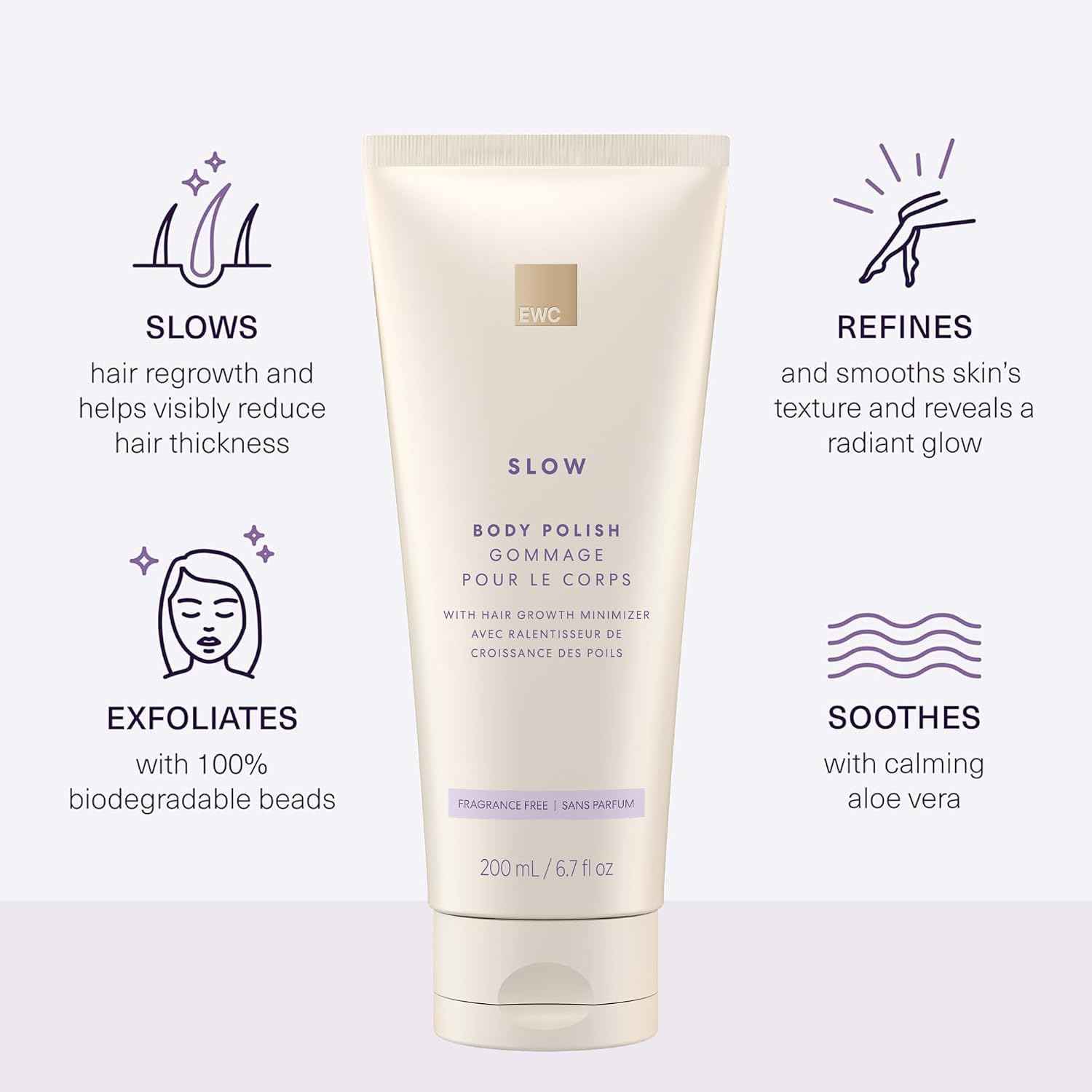 European Wax Center Slow Hair Growth Fragrance Free Body Polish, Moisturizing & Brightening Exfoliating Body Scrub, Prevent Ingrown Hair & Bumps, Vitamin E for Firm & Smooth, Dry Sensitive Skin, 6.7oz