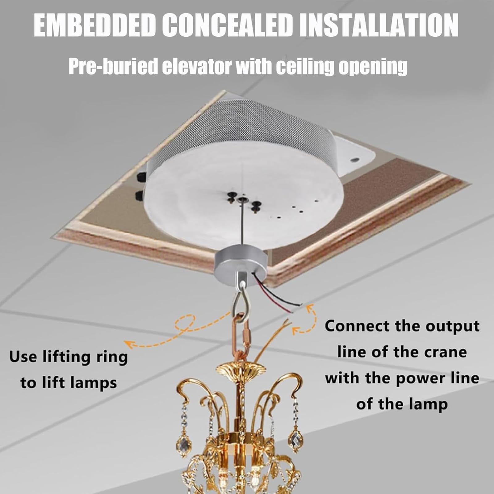 Système De Levage De Lustre Avec Télécommande Et Levage De Lustre électrique à Commande Filaire, Hauteur De Levage De 6 M Pour L'entretien Du Nettoyage Des Lampes 40kg