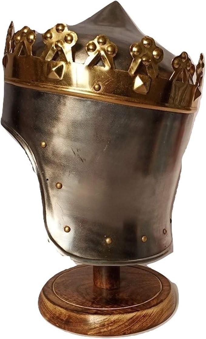 Medieval King Richard Lionheart Two-Tone Crown Helmet | Knight Armor Replica for Reenactment, Cosplay, SCA, LARP | Silver Adult Display Helmet