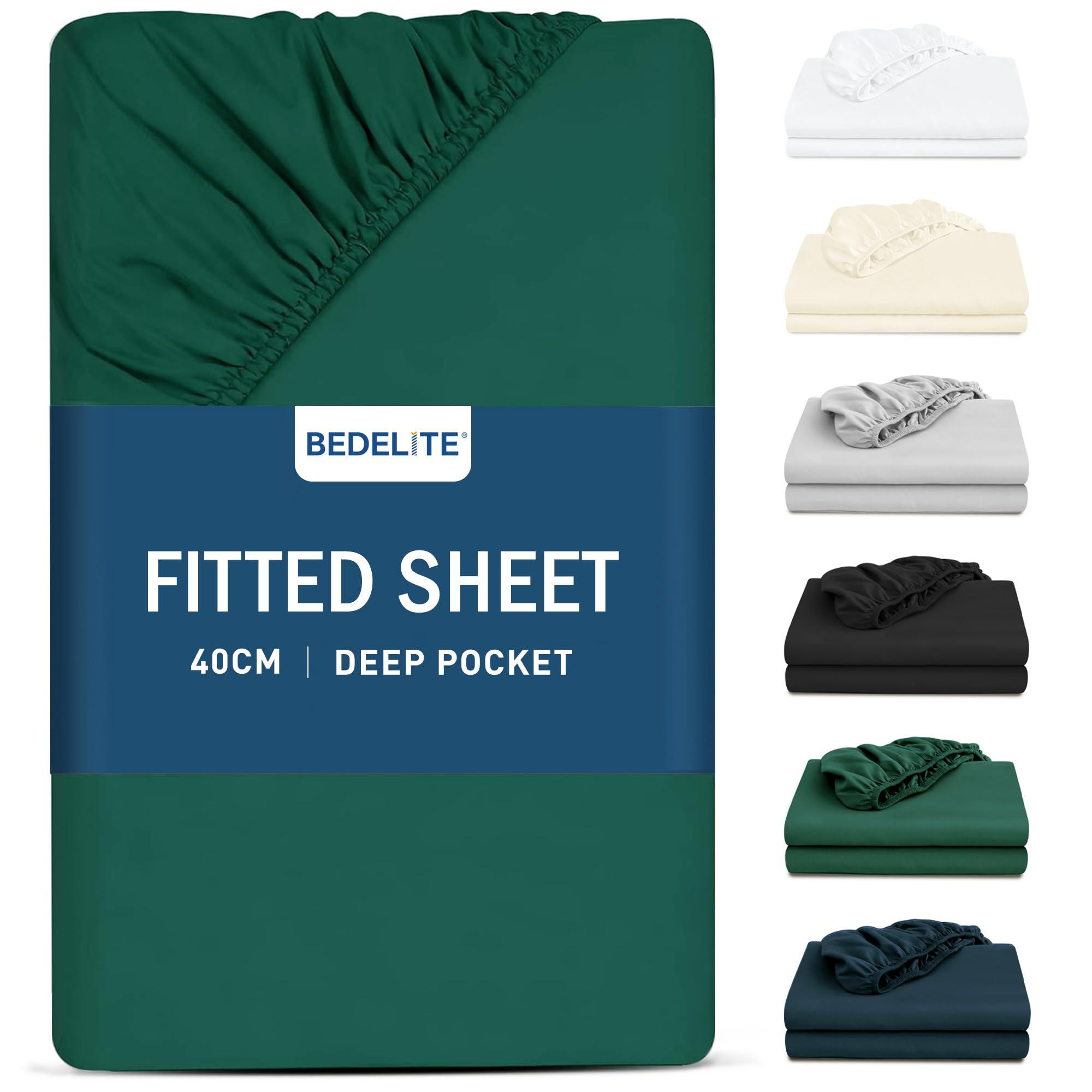 BEDELITE Small Double Fitted Sheet Deep - Dark Green Soft Brushed Microfibre Bottom Sheet for 3/4 Bed, Deep Pocket 16 inch (40 cm), 122x190cm โ image 1