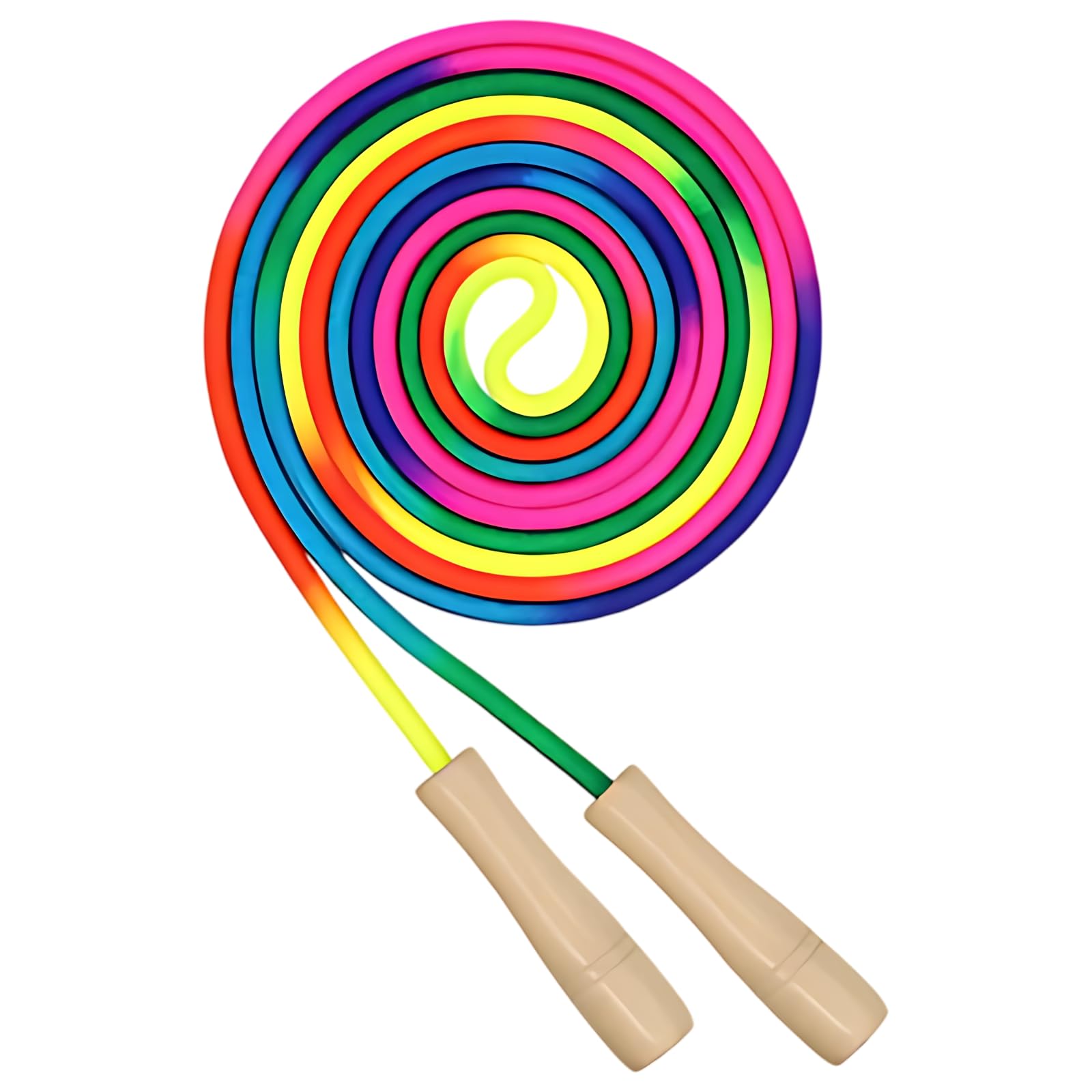 Set di 4 corde per saltare con manico in legno per bambini, corda per saltare arcobaleno da 2,8 m, lunghezza regolabile per fitness e sport, presa comoda per scuola e giochi all'aperto