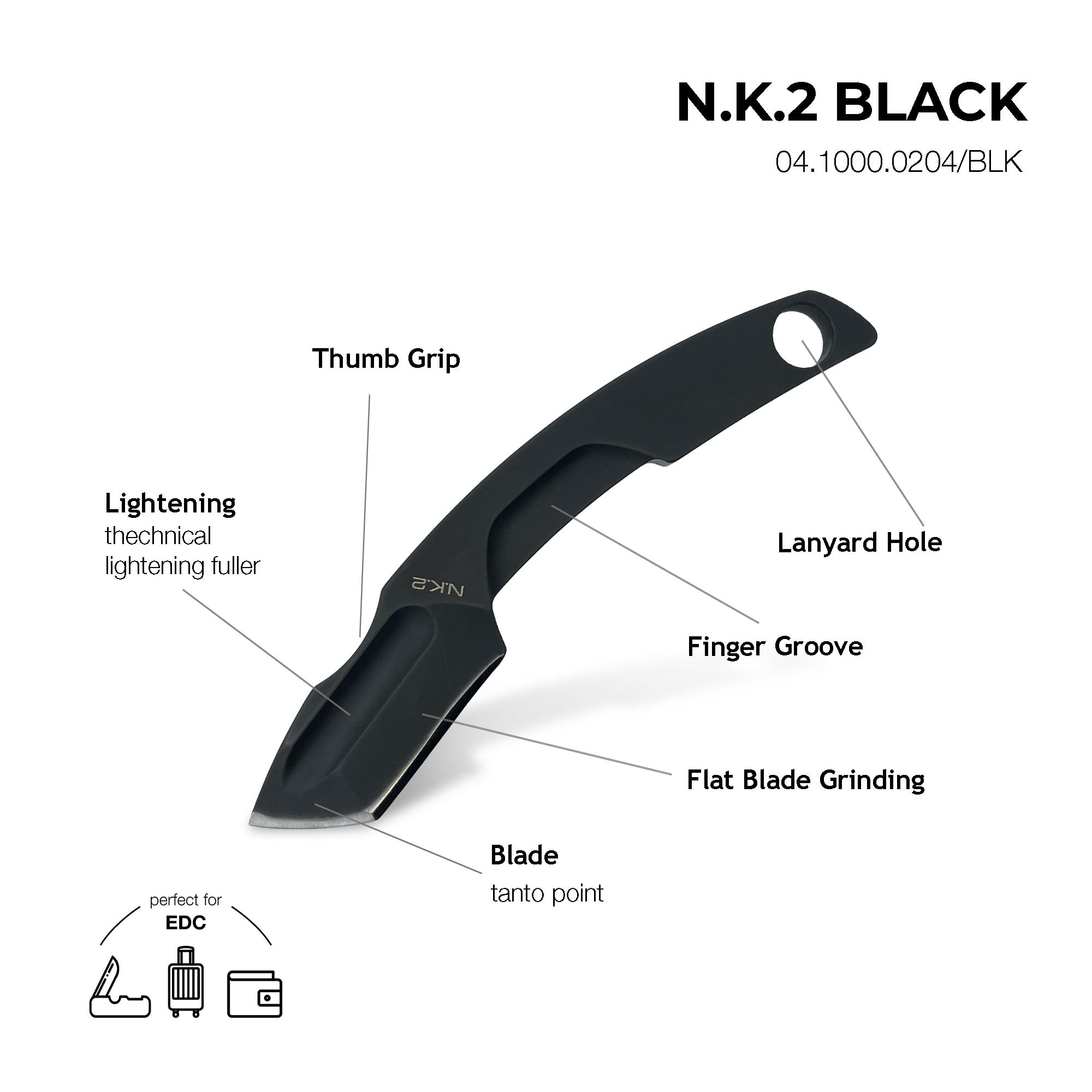 Extrema Ratio - N.K.2 (Black) Fixed Blade Knife, Böhler N690 Steel Blade, Burnished Finish, Compact Full-Tang, Ergonomic Handle, Secure Sheath, Precision Handcrafted in Italy, Lightweight and Durable