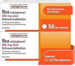 Ibu-ratiopharm 400 mg Acute Pain Tablets Economy Set 2 x 50 Film-Coated Tablets Proven for Pain and Fever. Active Ingredient: Ibuprofen