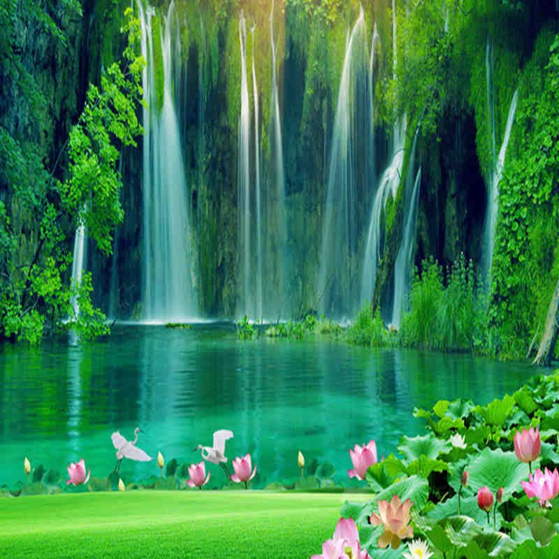 Cascada de estilo chino con agua corriente,Mural estéreo 3D,papel tapiz para sala de estar,TV,telón de fondo,decoración del hogar,pintura de pared de paisaje