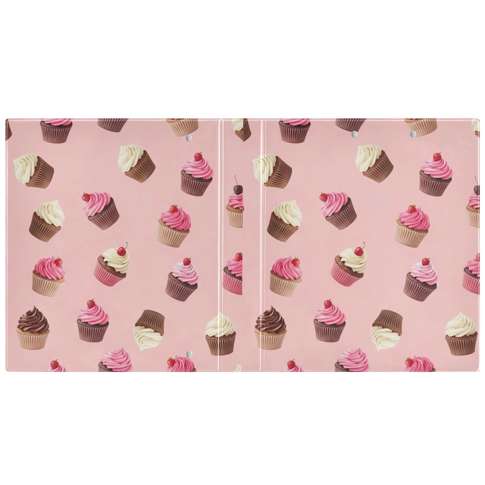 Cupcakes Pink 3 Ring Binder Flexible D Ring Binder with Pockets 3 Ring Binders for School, College, Office (2 Pack)