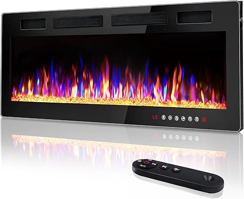 Miniatura 1 de PUKAMI Chimenea eléctrica ultrafina de 50 pulgadas para empotrar en la pared y montar en la pared, chimenea lineal con llama multicolor,