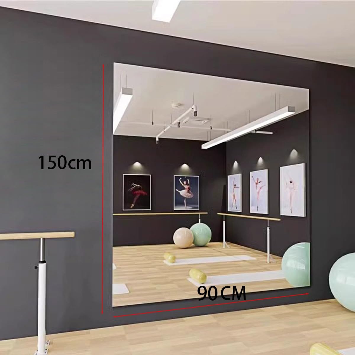 Gimnasio Espejo de Pie Cuerpo Entero de Pared Espejos Grandes Fáciles de Usar para Gimnasio Garaje Yoga Estudio de Baile y Dormitorio 150x60cm