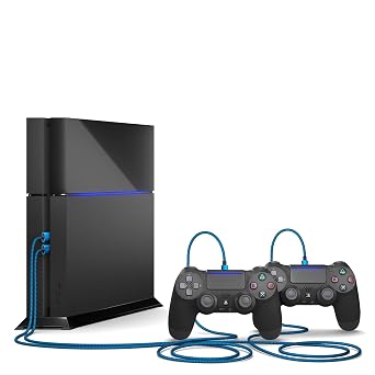 2x PS4 controller charging cable, 4m cable for Playstation 4, Sony PS4, PS4 Slim, Microsoft Xbox One controllers, micro USB charging cable, blue-black
