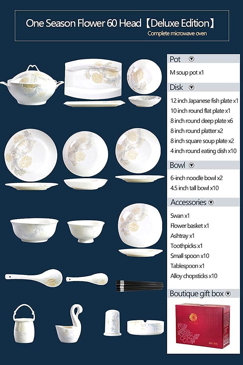 H3TF5J Luksusowy ceramiczny zestaw zastawy stołowej, strzelanie w wysokiej temperaturze, mikrofalowe i zmywarki Safe, 10-osobowy rodzinny zestaw zastawy stołowej, projekt sztuki 3D, zestaw upominkowy
