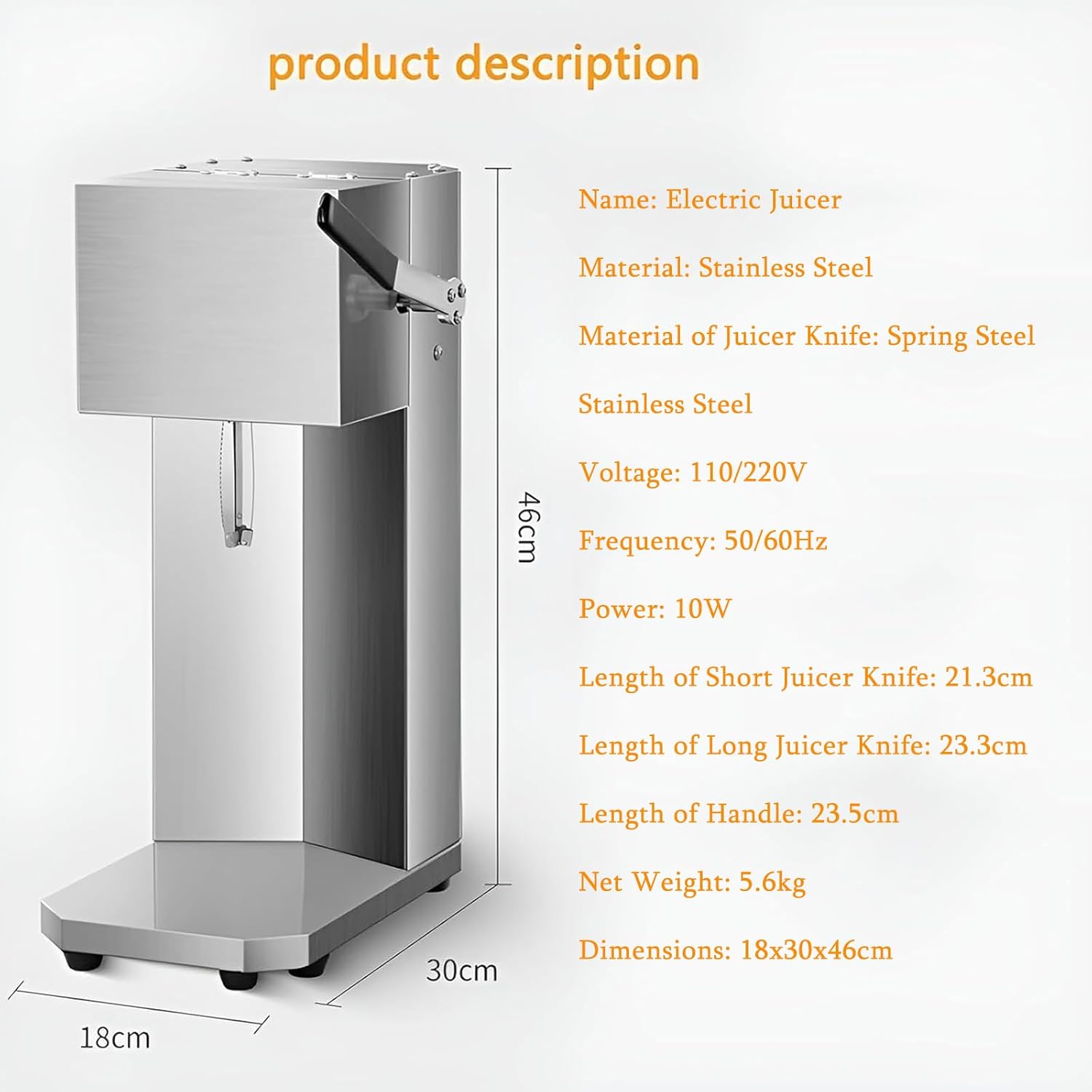Electric Stainless Steel Citrus Squeezer,10W Orange Juicer Squeezer,3s Effortless Juicing,99% Juice Yield,w/Foot Pads,for Oranges