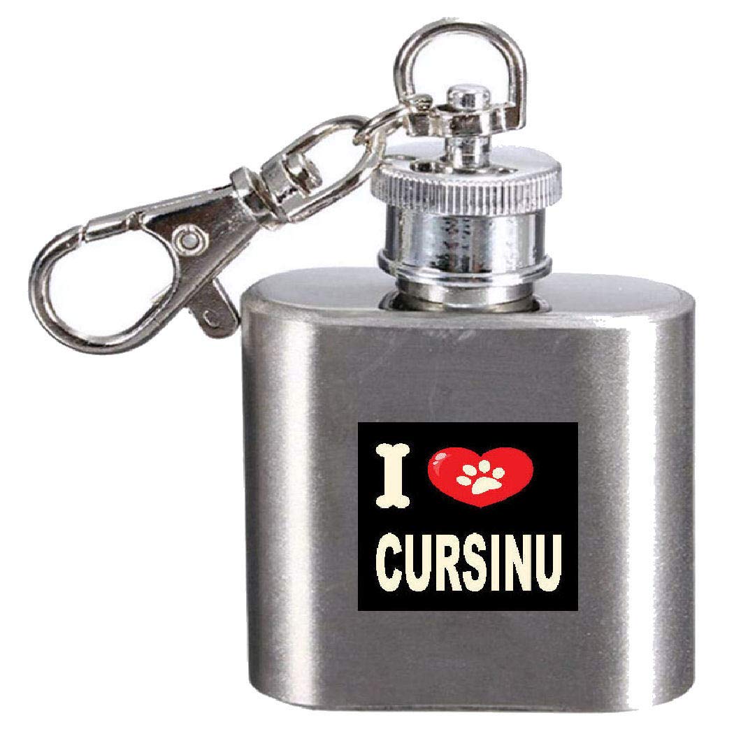 Flasque gravée I Love My Dog motif Cursinu, petit format de poche 28,3 ml