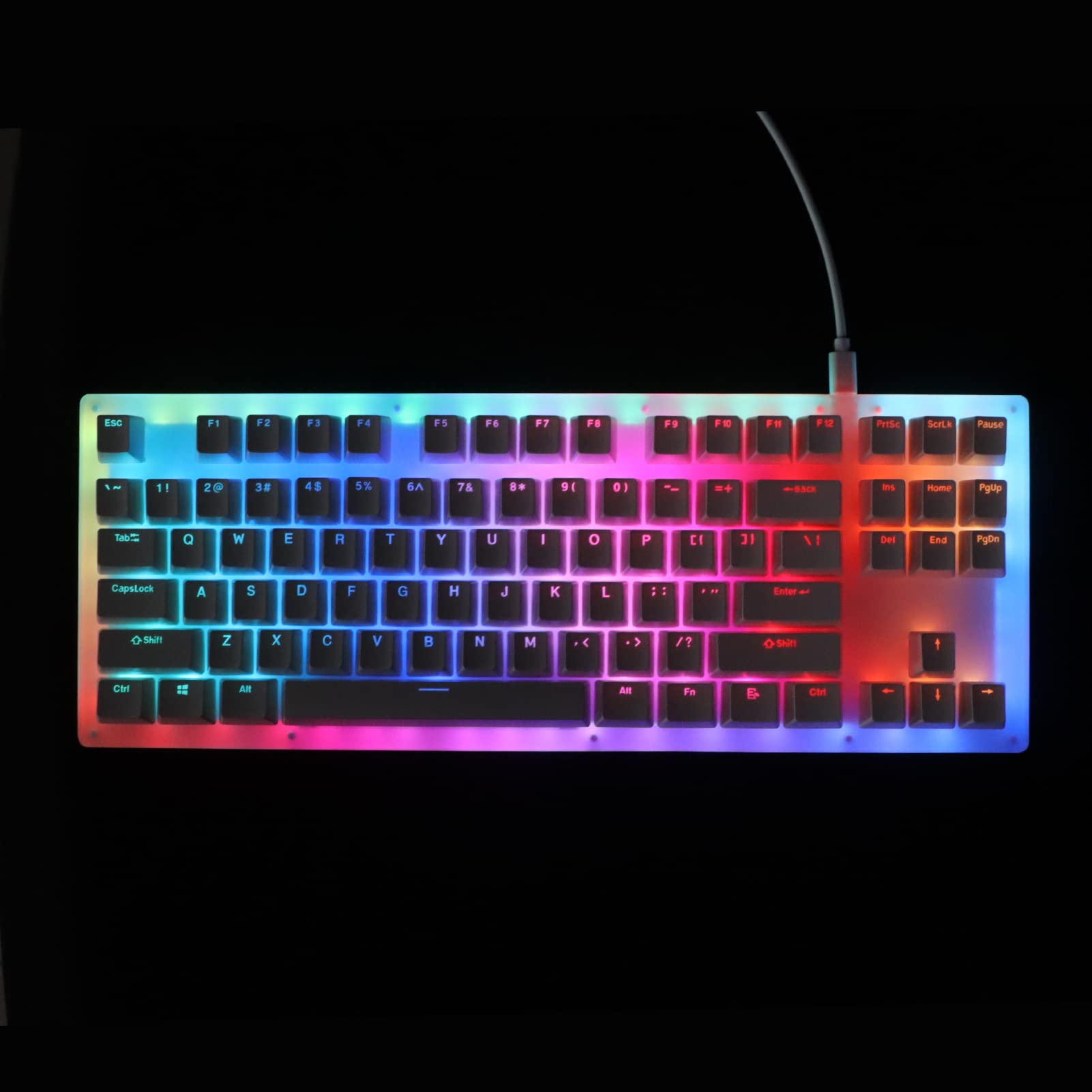 87 Klawisze Mechaniczna Klawiatura z Podświetlanym Szklanym Panelem RGB, wtyczką i grę okłową klawiaturę na PC i Laptopa, żółty Przełącznik (Brown Switch)