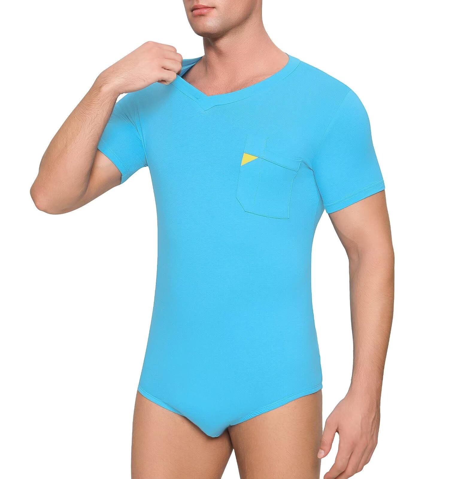 Landofgenie Męska piżama bawełniana z dekoltem V Męskie Bodysuit Romper