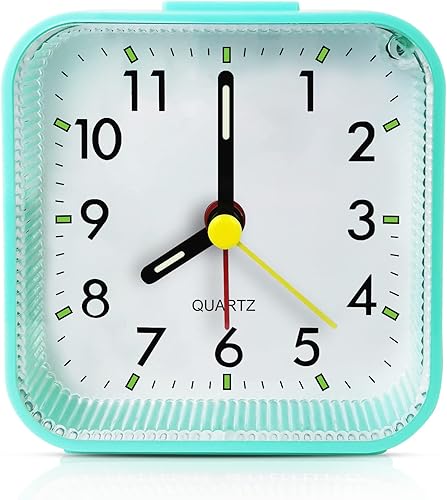 Miniatura 12 de Pequeño reloj despertador analógico de viaje, funciona con pilas, reloj de mesa de escritorio para niños, relojes despertadores más silenciosos