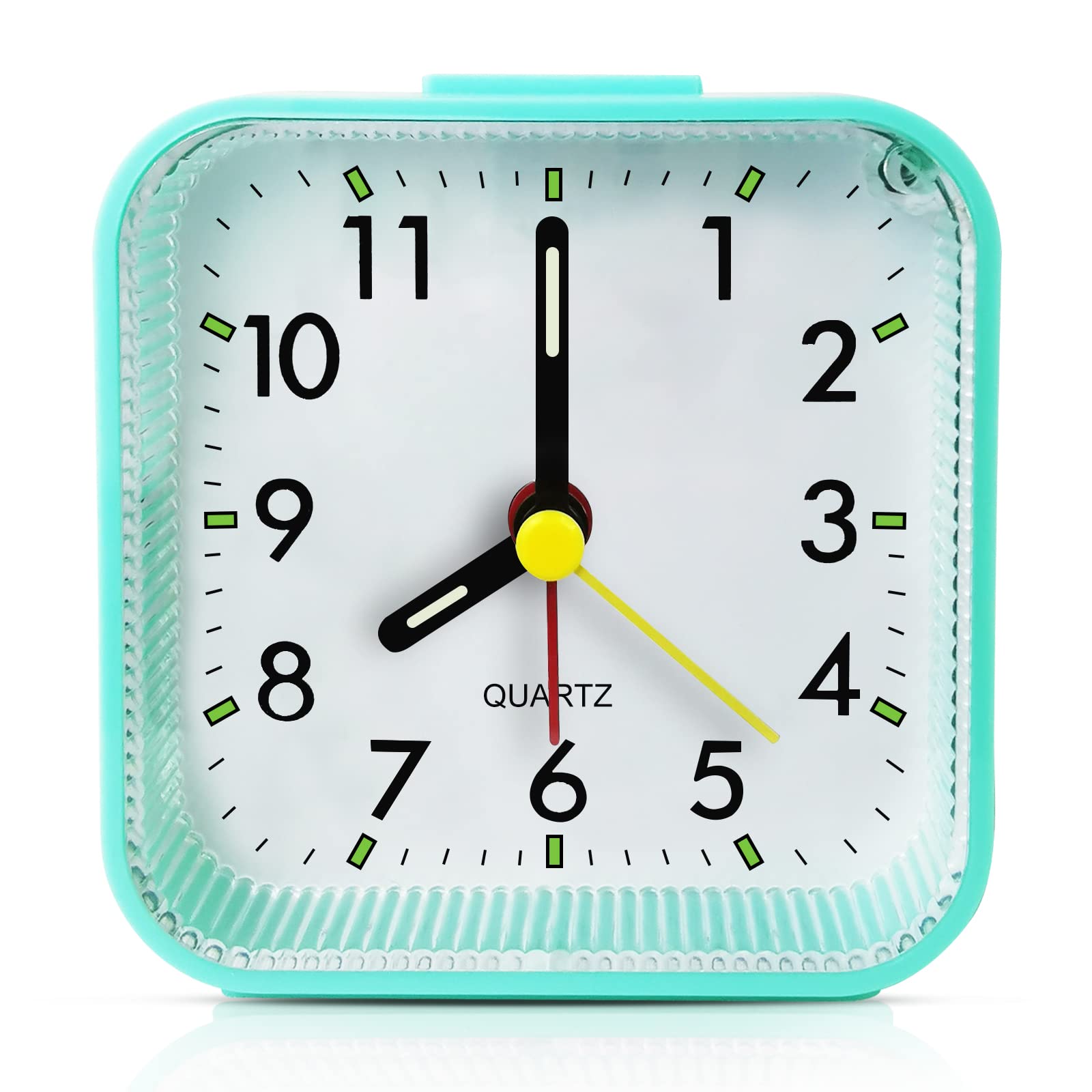 Lamisola Small Battery Operated Analog Alarm Clock, Travel Clock, Quieter Bedside Clocks for Bedrooms Bathroom Shelf Desk, Green