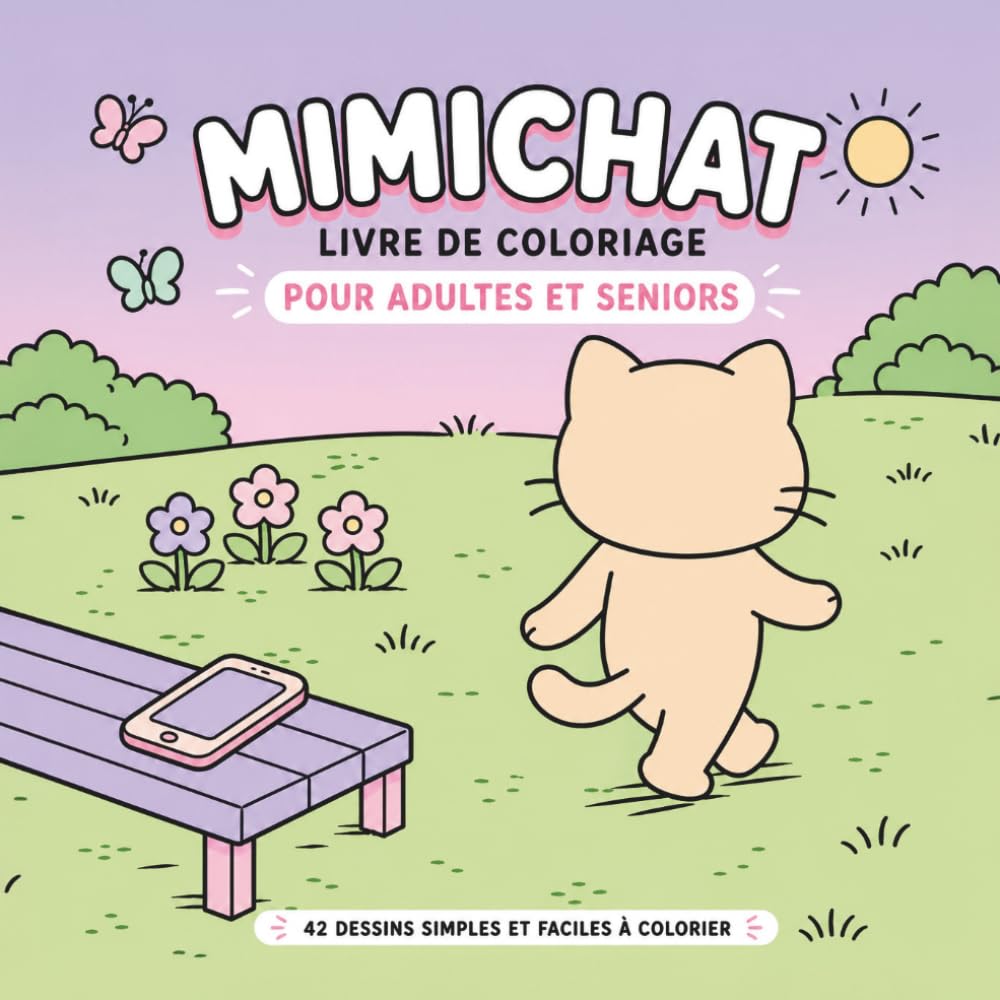 MIMICHAT lâche prise, Livre de coloriage facile et relaxant | Chats kawaii: 42 dessins à colorier pour réduire l'anxiété