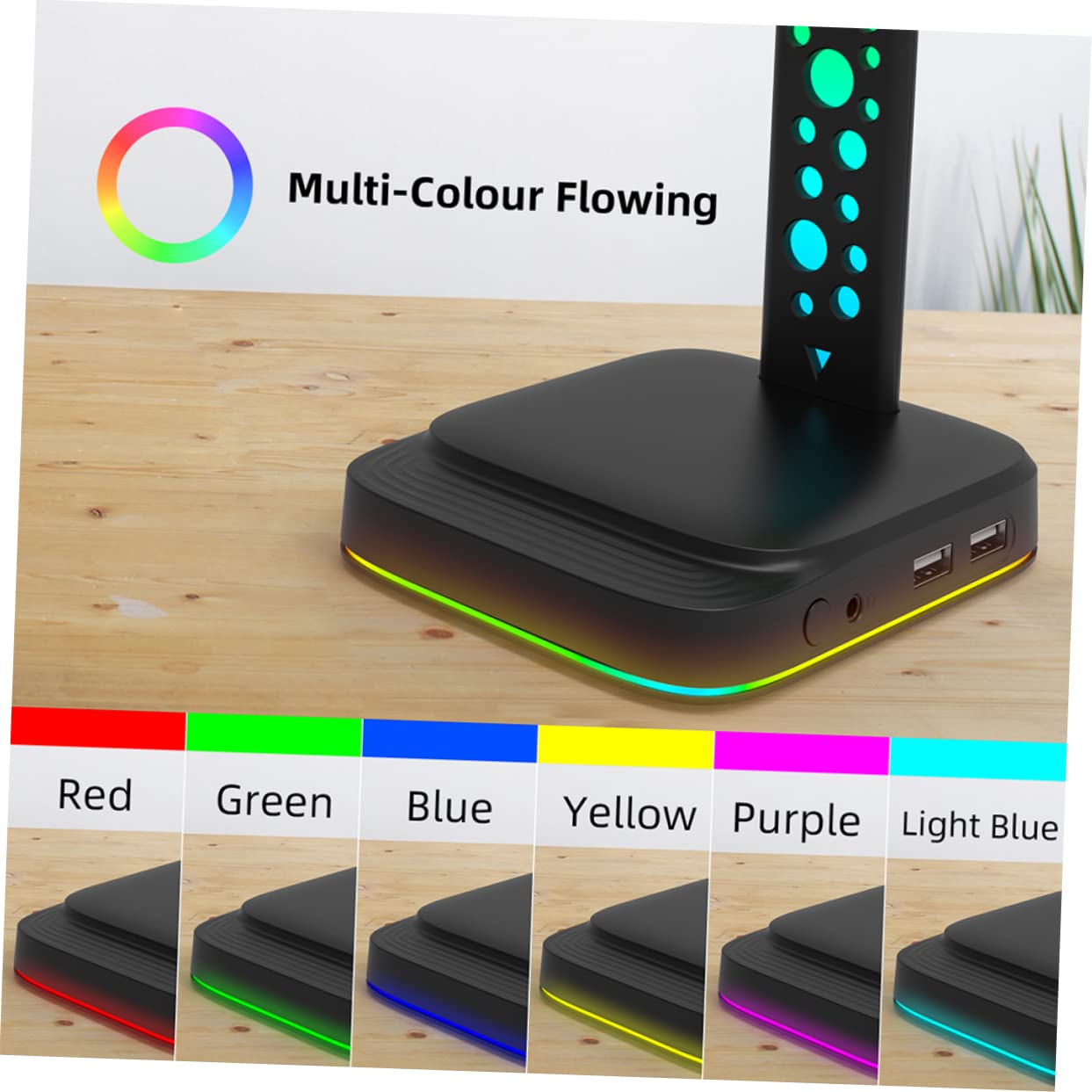 Uonlytech Support de Casque de Bureau RGB en Abs Noir Hub USB