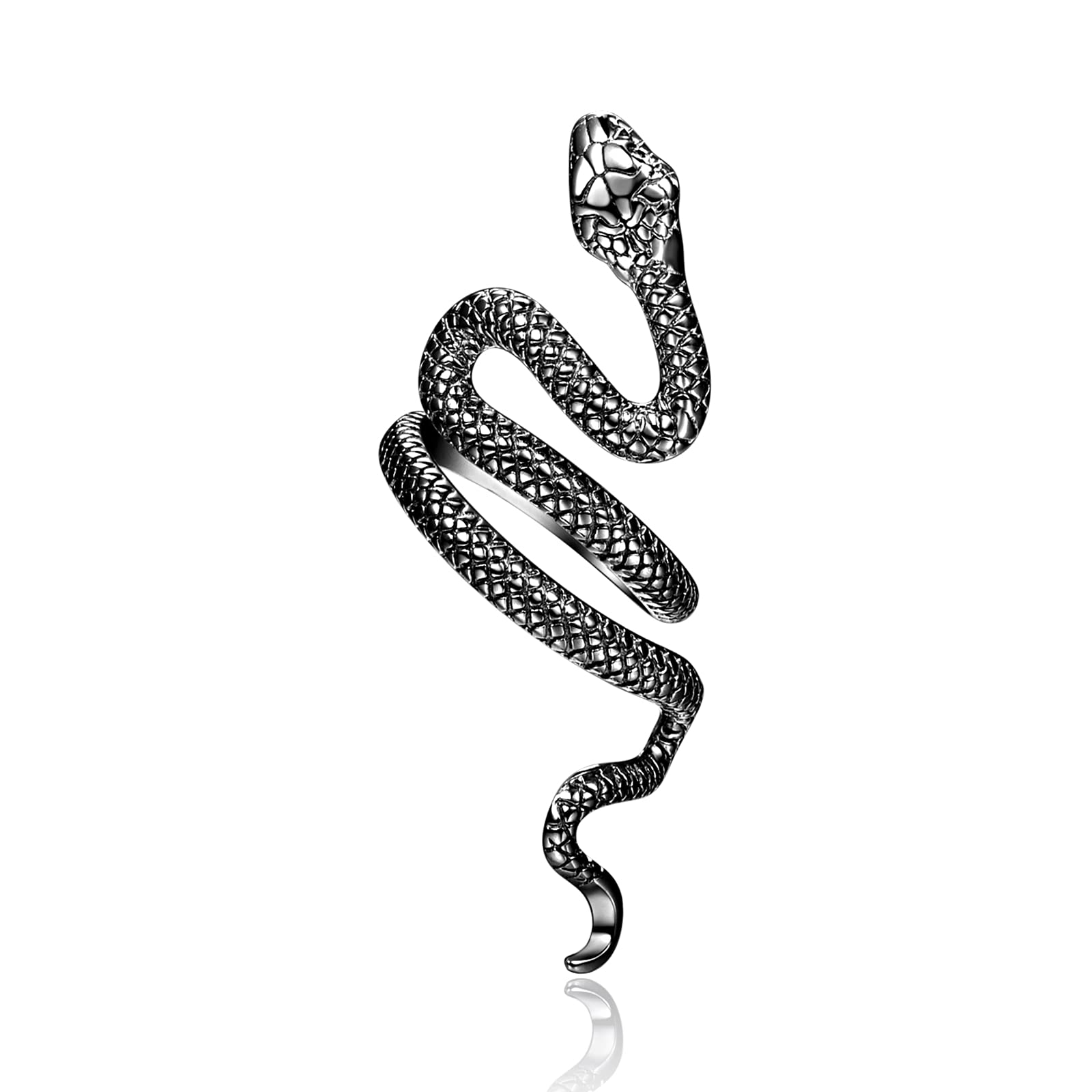 PRAYMOS Anillo de serpiente de plata de ley 925, anillos ajustables, bohemio, anillo de serpiente, banda apilable, punk, para mujeres, hombres, unisex, joyas de Halloween