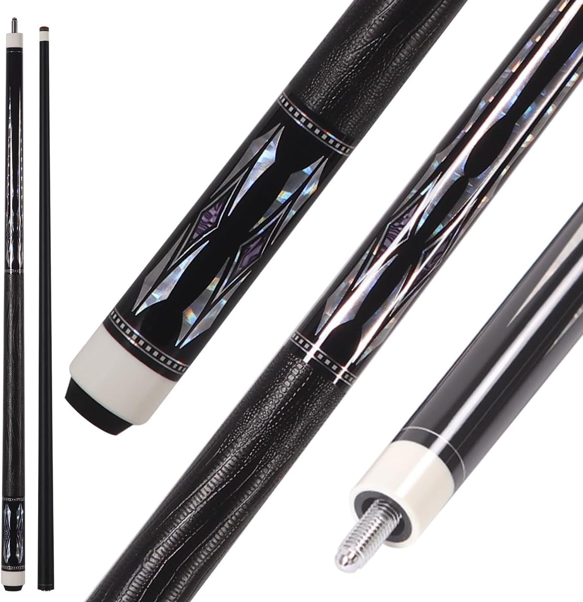 12.5mm Pool Cue Stick, Canadian Maple Cue Stick 58 Inch 19oz 12.5mm Tip, Billiard Table Cues Stick for Bar Professional Adults, Maple Dyeing Shaft, Lizard Pattern Cowhide Grip