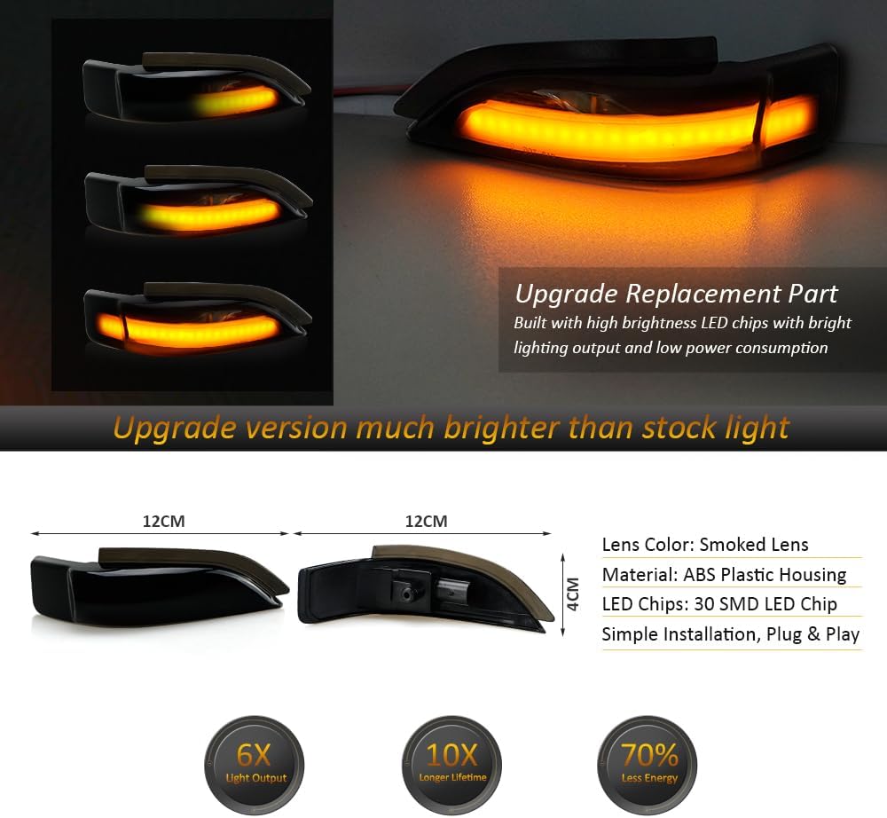 D-Lumina Sequential LED Side Mirror Turn Signal Lights Smoked Lens for Toyo-ta Corolla Camry Avalon Prius C Auris Yaris Verso Vios Scion iM, Dynamic Indicator Strip Blinker Mirror Marker Light
