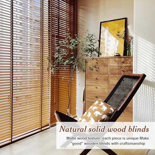 2" Slats Wood Blinds for Indoor Windows, Custom Wood Window Blinds, Wooden Venetian Horizontal Blinds & Shades for Indoor Windows, Office, Living Room, Bedroom