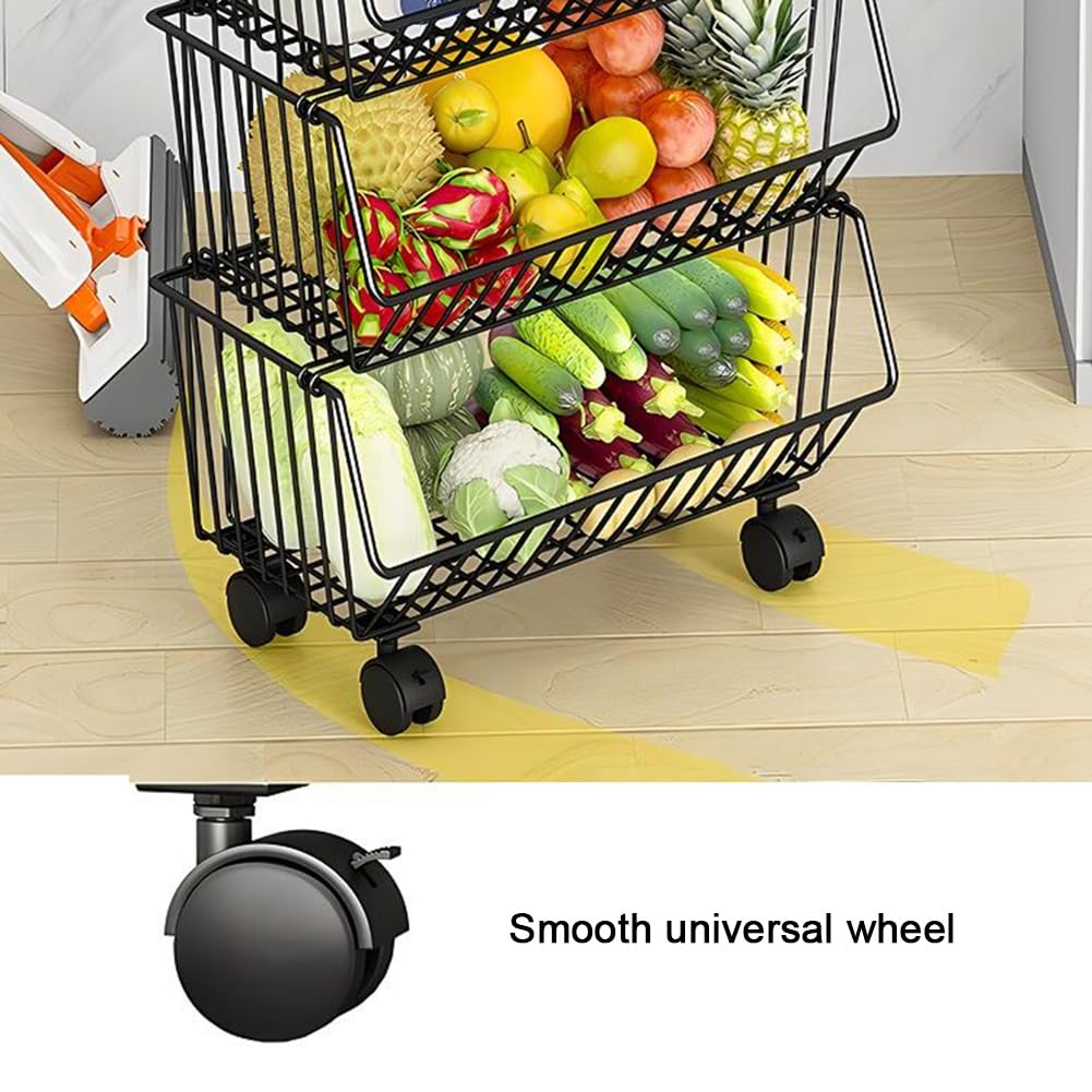 Küchenwagen Snack-Organizer für Vorratsregal Bodenstehender Obst- und Gemüsewagen, Mobiles multifunktionales Lagerregal, mehrstöckiges herausnehmbares Korbregal, für Küche, Wohnzimmer,