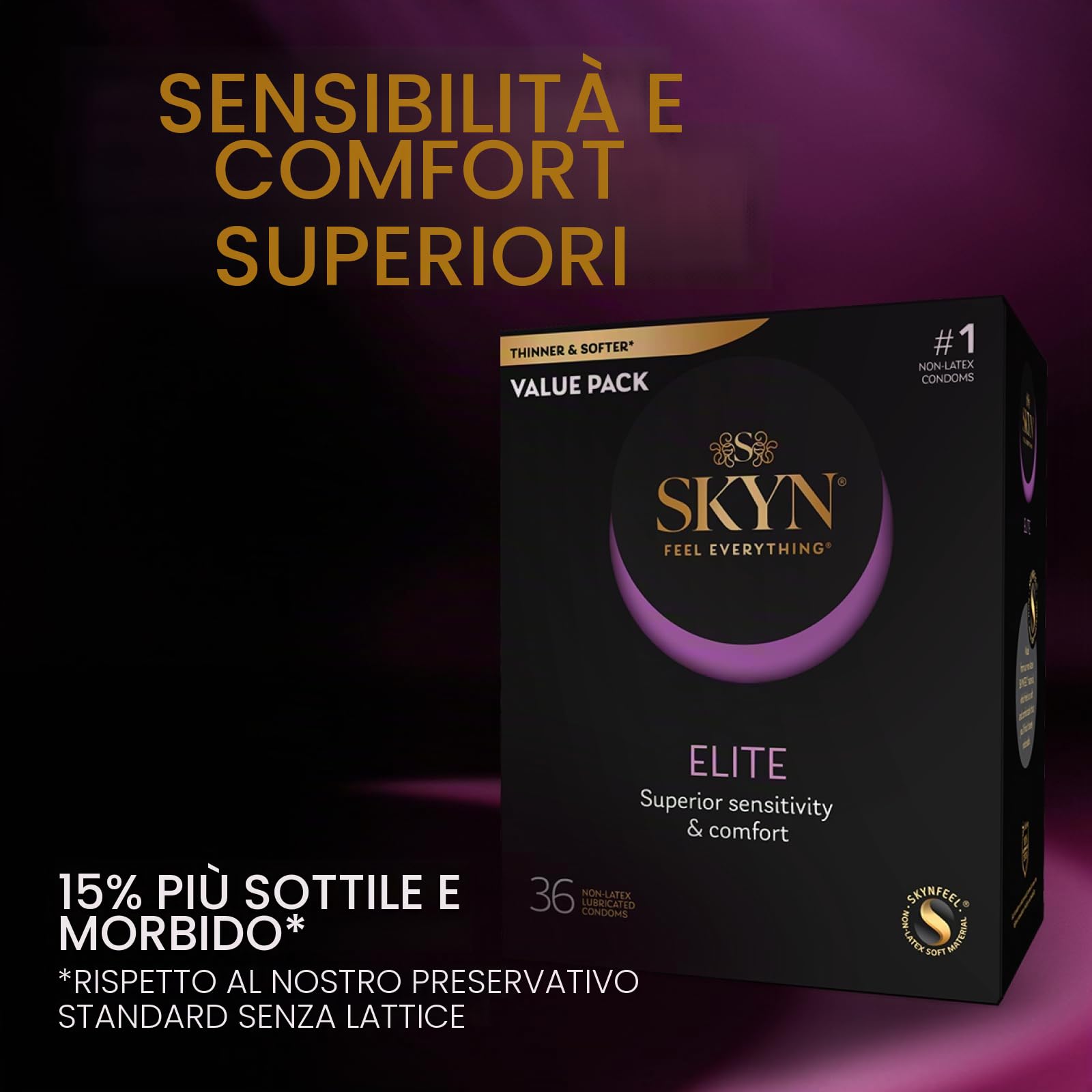 SKYN LifeStyles Elite - Preservativi sintetici in poliisoprene, senza lattice, 36 pezzi (la confezione può variare)