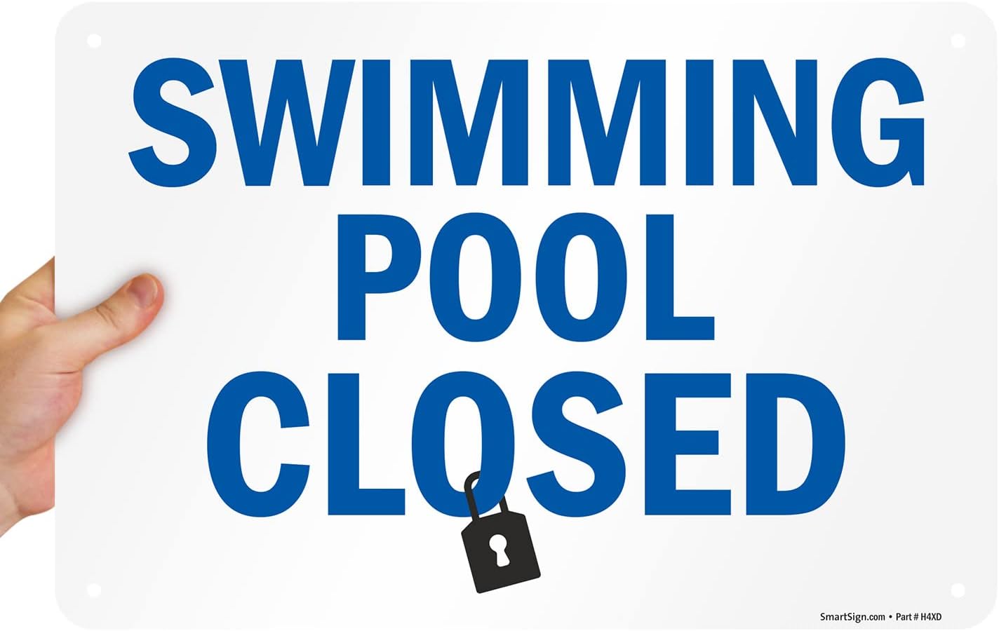 SmartSign 12 x 18 inch “Swimming Pool Closed” Metal Sign with Pre-Cleared Holes, 63 mil Laminated Rustproof Aluminum, Blue and White, Made in USA