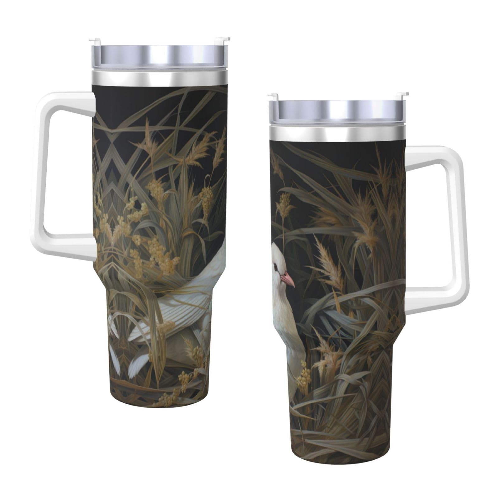 Grass and Dove Wasserflasche aus Edelstahl, doppelwandig, isoliert, mit Griff und Strohhalm-Deckel, 1,2 l