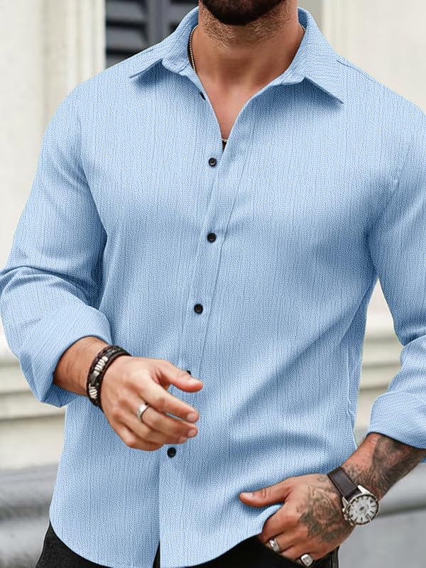 Image of Men Popcorn Shirt Trendy Stylish Casual Look Formal Office Office Party Daily Use Comfortable Fashion Shirt Outfit
