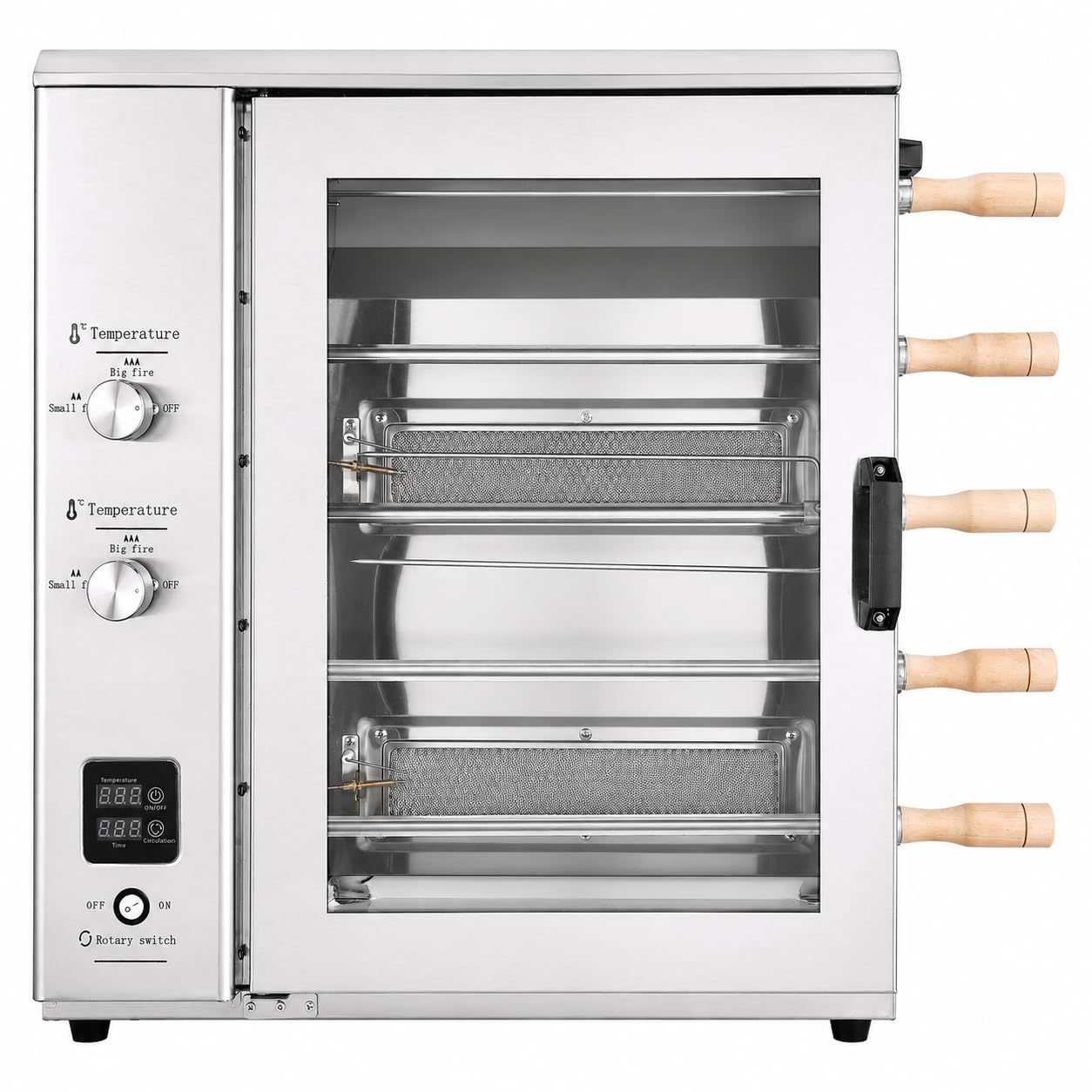 Asador de Pollos Profesional a Gas GLP, Horno Rotativo de Sobremesa con 5 Brochetas, Acero Inoxidable y Puerta de Vidrio