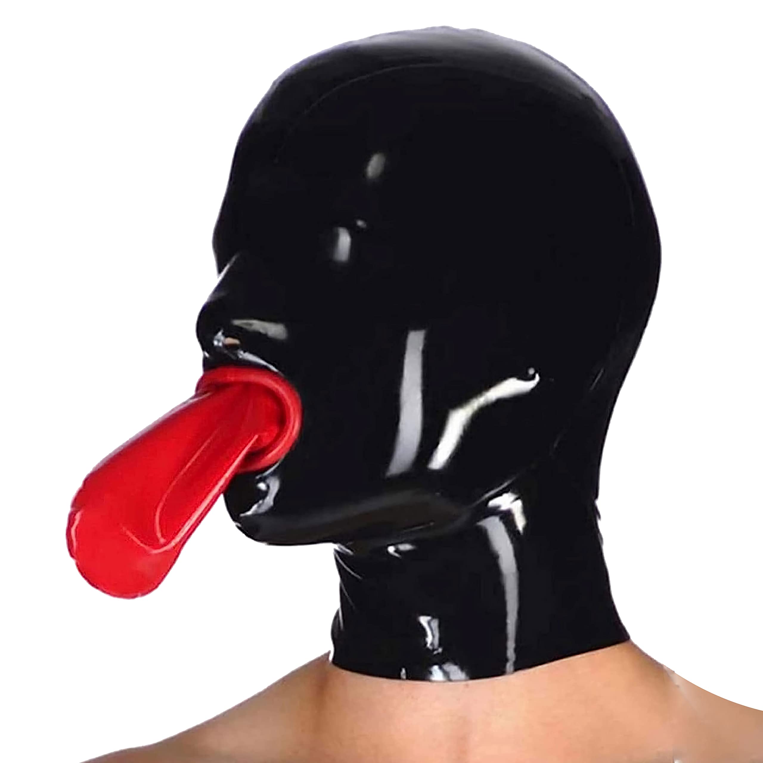 Látex Full Face Mask Mouth rojo, restrictivo erótico, mascarilla de mascarilla para la fiesta de cosplay de bondage, regalo de cumpleaños