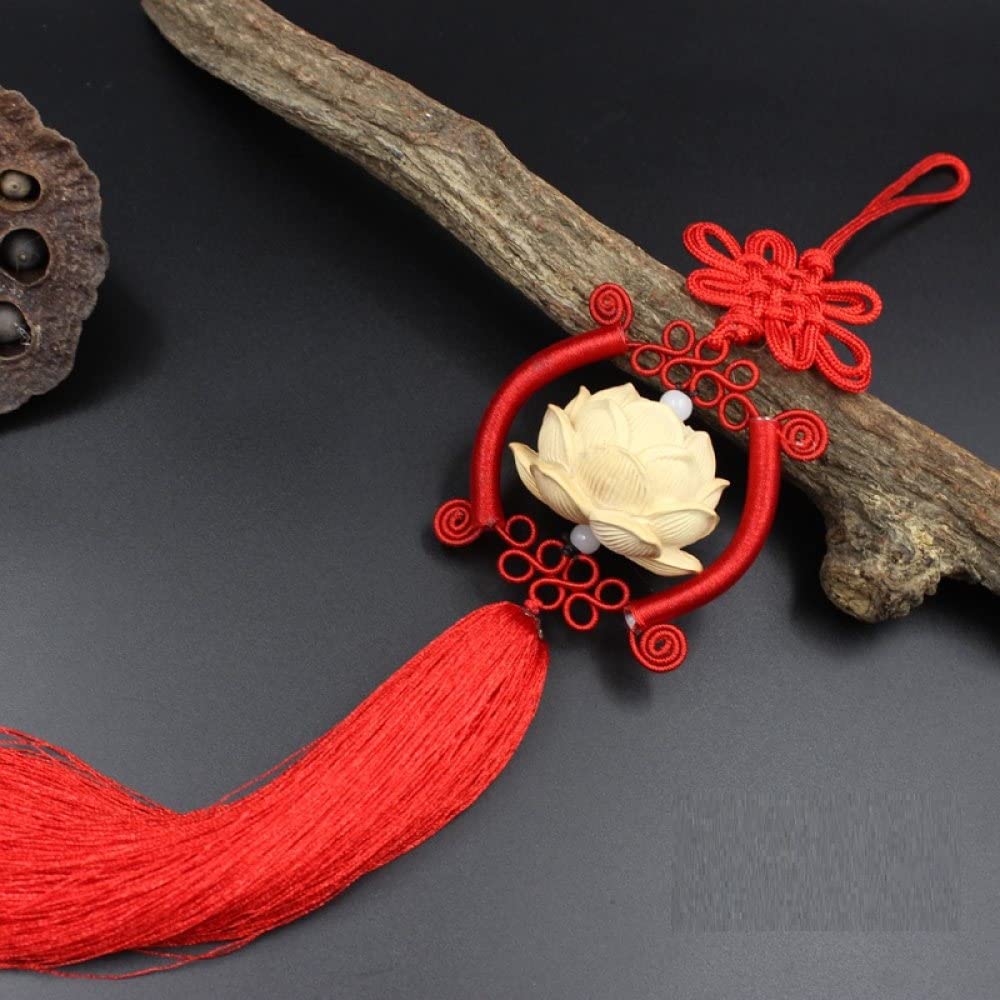 LKLNCXC Key Rings Car Mirror Hanging Accessories for Men, Carving Interior Mirrors Charms,Chinese Knot Tassel Ornament(Red)
