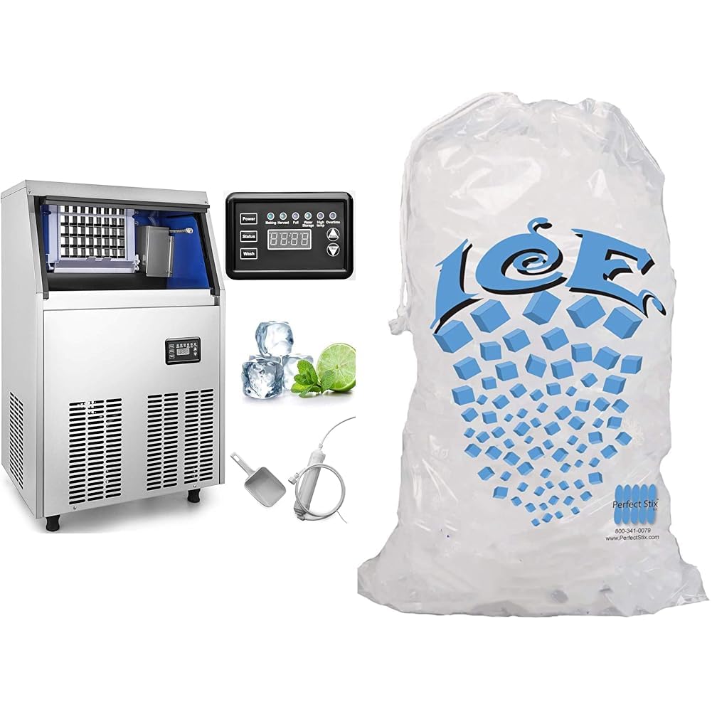 VEVOR 110V Commercial Ice Maker Clear Cube, LED Panel, Stainless Steel, Auto Clean, Include Water Filter, Scoop, Connection Hose, Professional Refrigeration Equipment