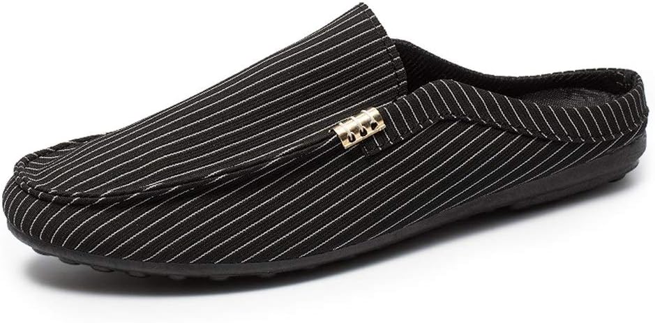 JJESC Breathable shoes men's tweezers flat slippers casual with metal decorative stripe strips light round head