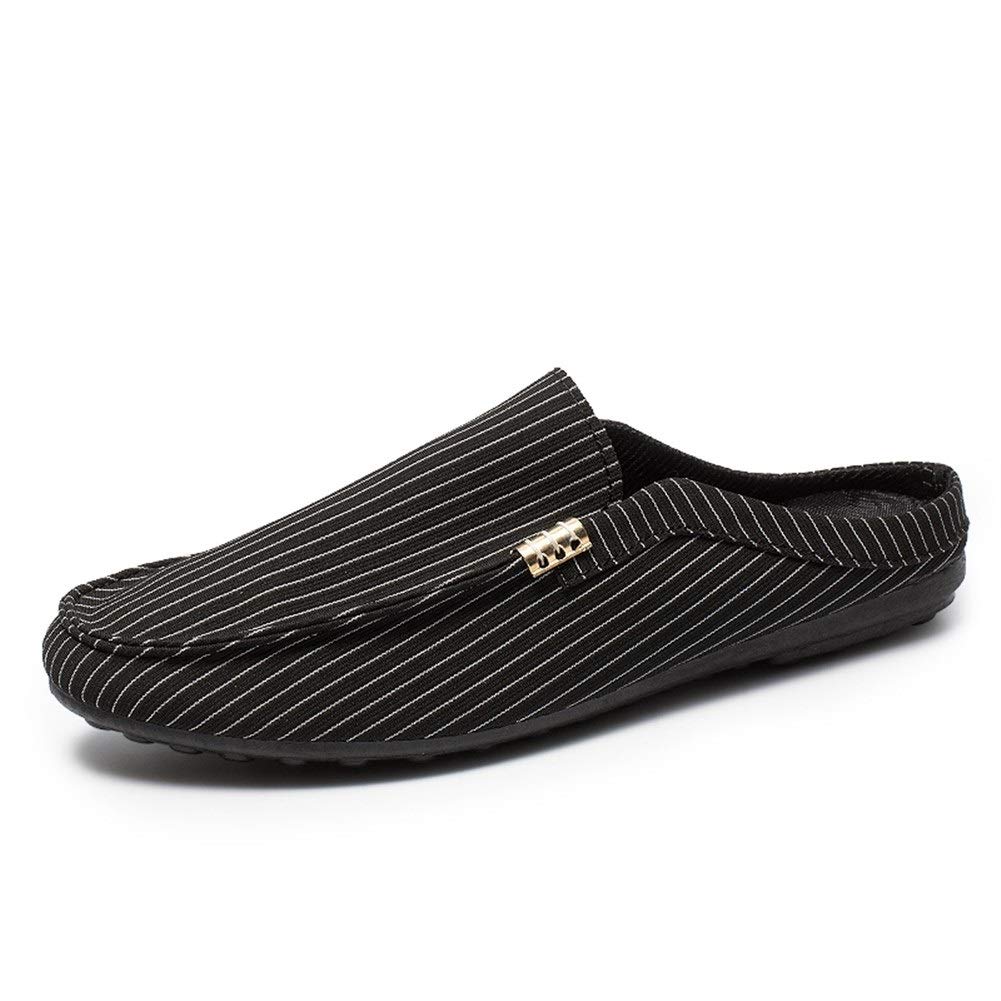 JJESC Breathable shoes men's tweezers flat slippers casual with metal decorative stripe strips light round head