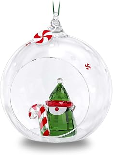 Weihnachtsmann-Elfen-Kugel-Ornament - mehrfarbige Kristalle auf grünem Satinband - Teil der Swarovski Holiday Cheers Kollektion