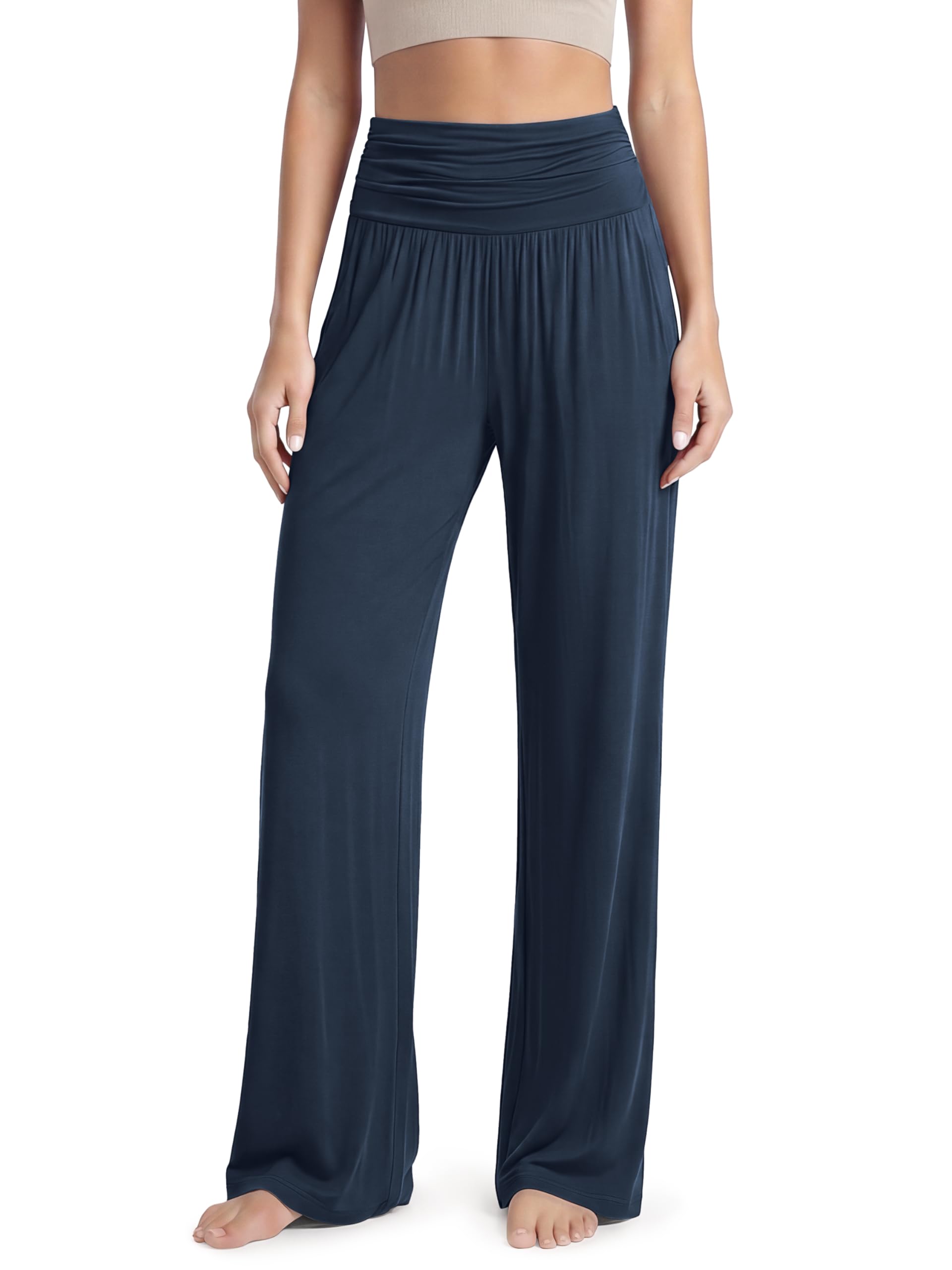 ODODOS Women's Wide Leg Palazzo Lounge Pants with Pockets Light Weight Loose Comfy Casual Pajama Pants-26/28/30"/32" Inseam