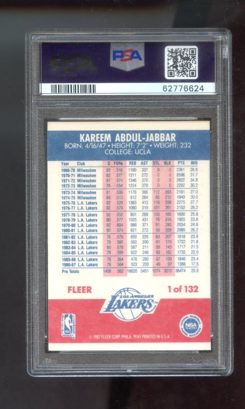 1987-88 Fleer #1 Kareem Abdul-Jabbar PSA 7 Graded Basketball Card NBA Los Angeles Lakers 87-88 1987-1988