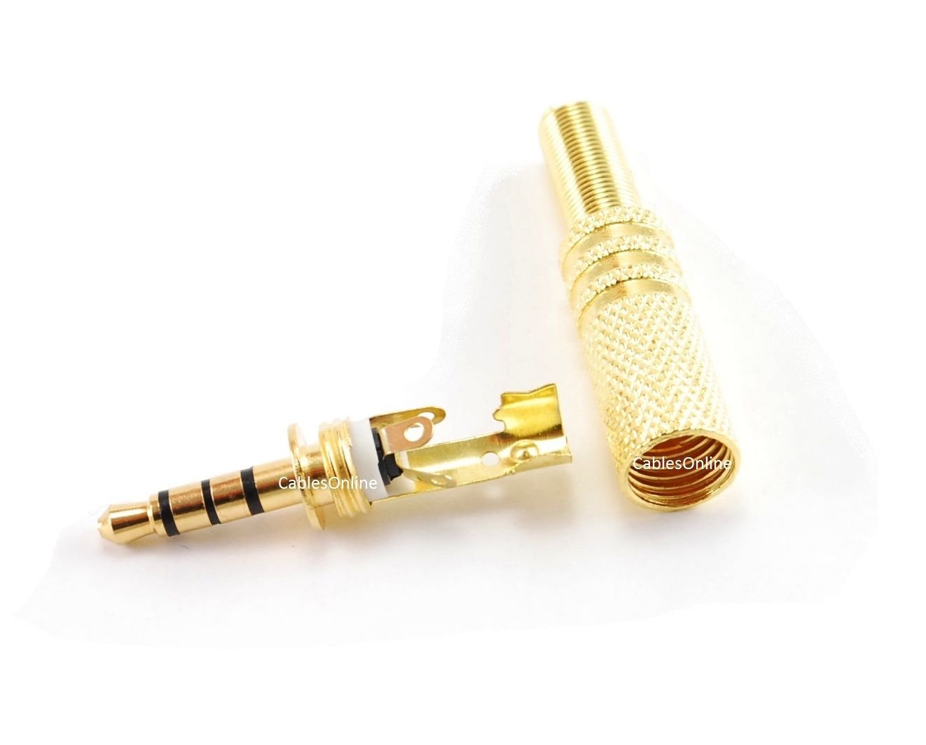 2-Pack 3.5mm 1/8" Stereo TRRS 4-Pole Male Gold Connectors - With Spring Strain Relief