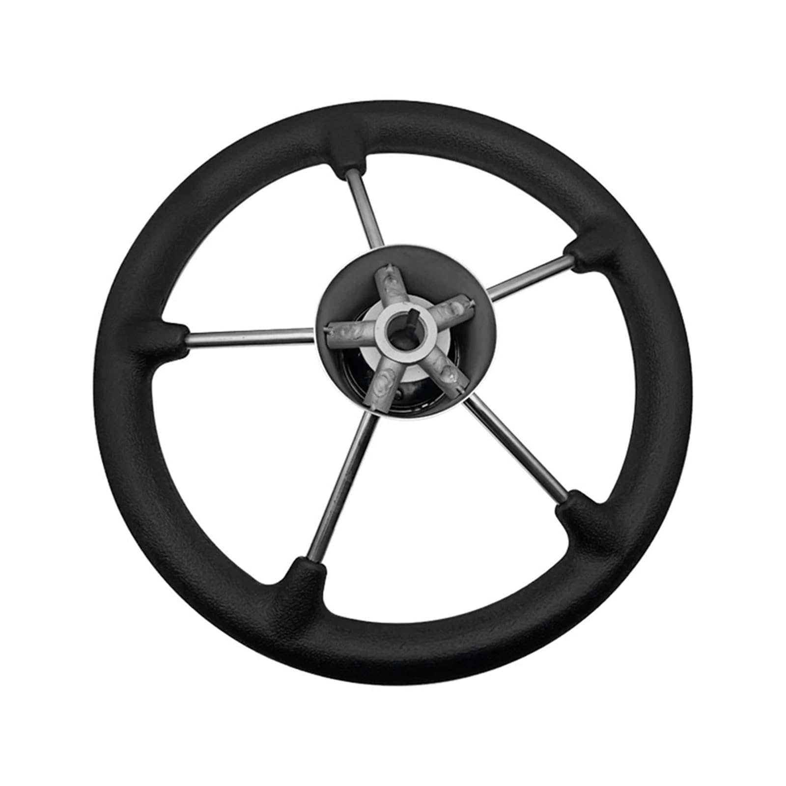 11/13/15 Inch Boat Stainless Steel 5 Spoke Destroyer Steering Wheel with Black PU Foam Boat Accessories Hardware(13.5 inch)