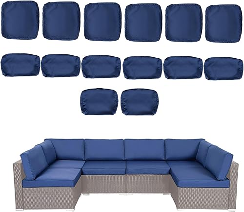 kinbor Fundas de cojín de repuesto para patio, 14 piezas, fundas de cojín para sofá al aire libre con cremallera para muebles de sofá seccional,