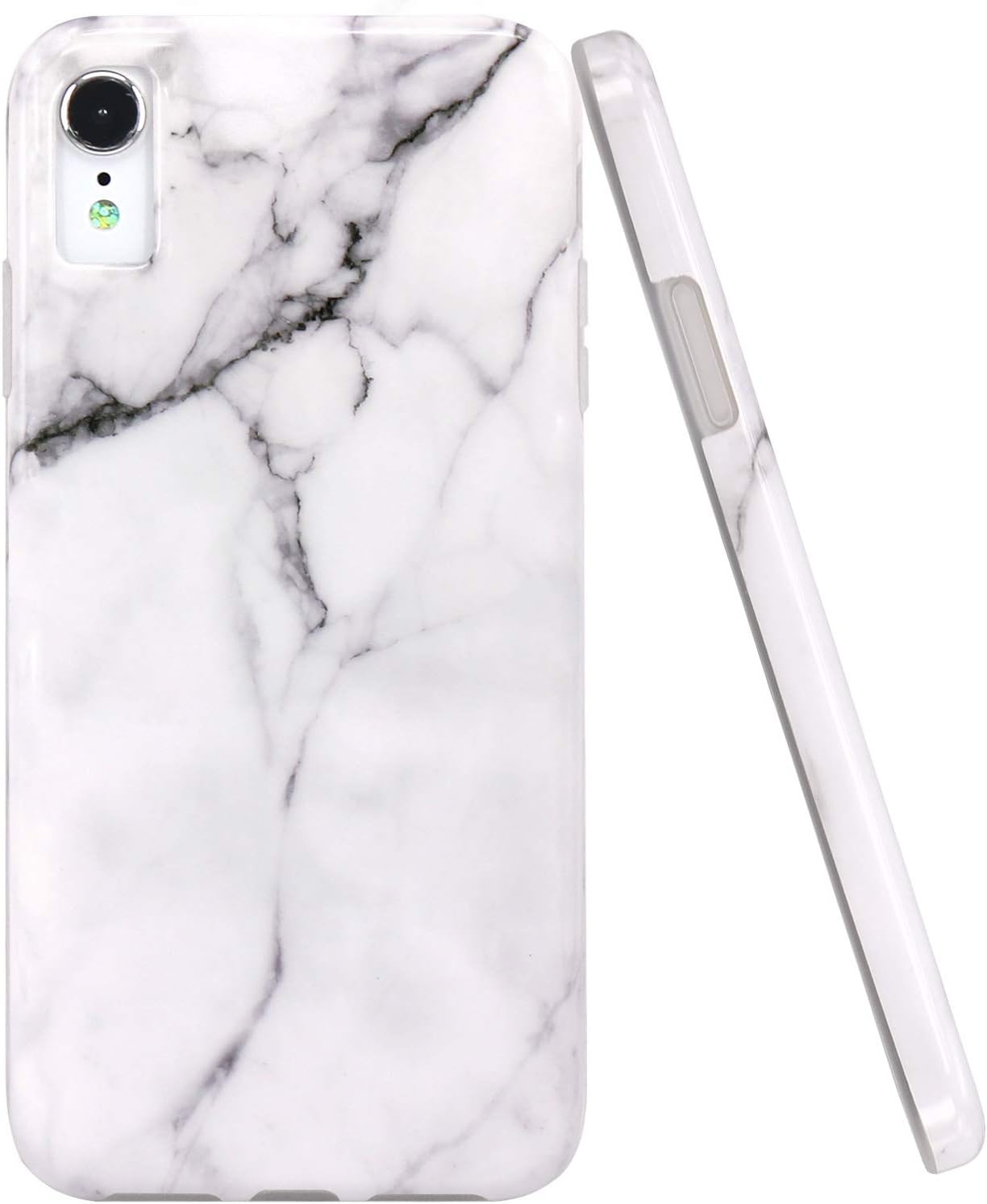 JAHOLAN Compatible iPhone XR Case White Marble Design Clear Bumper Glossy TPU Soft Rubber Silicone Cover Phone Case for iPhone XR 2018 6.1 inch