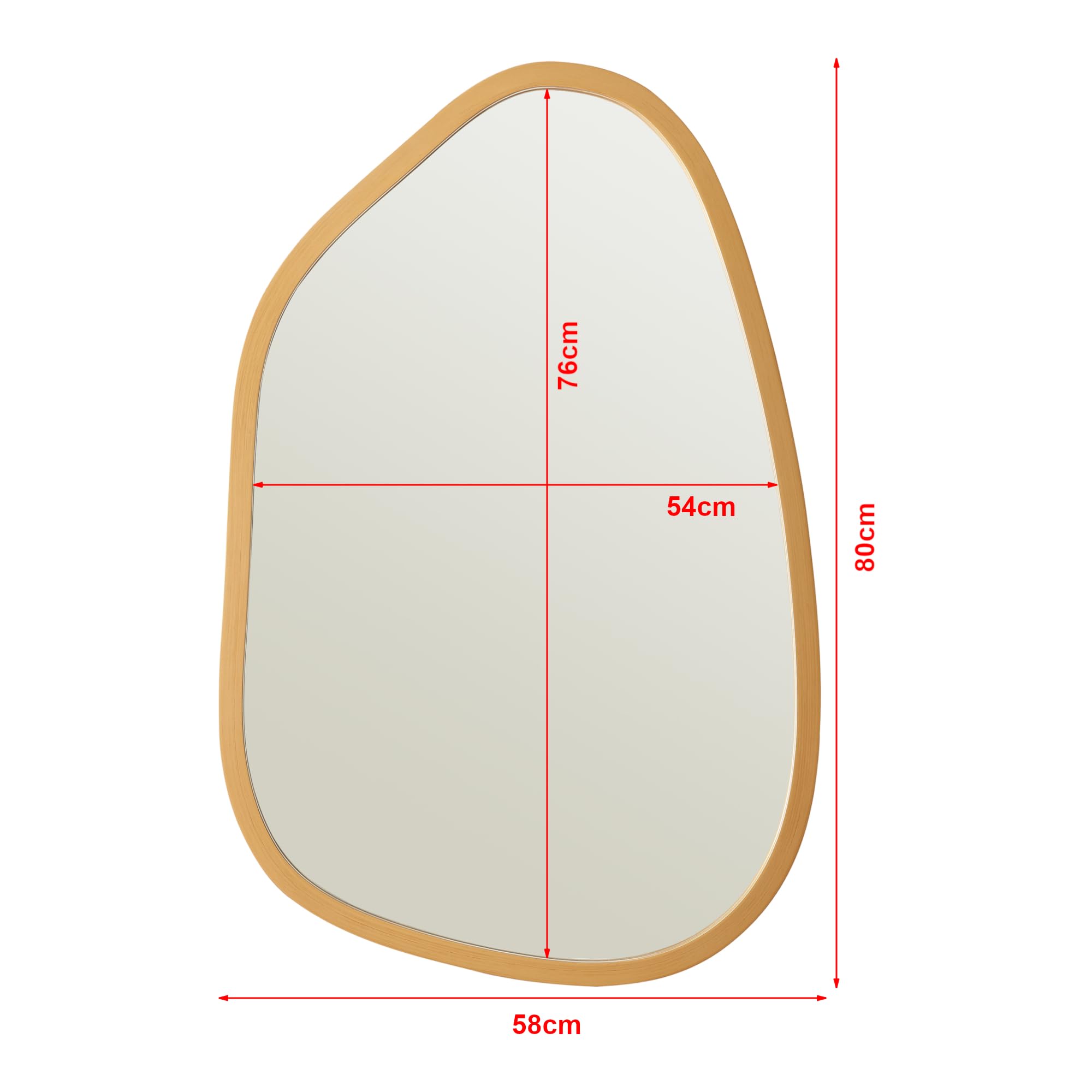 [en.casa] Espejo de Pared Asimétrico para Baño Salón Elegante Diseño Moderno con Marco MDF 80 x 58 cm - Dorado